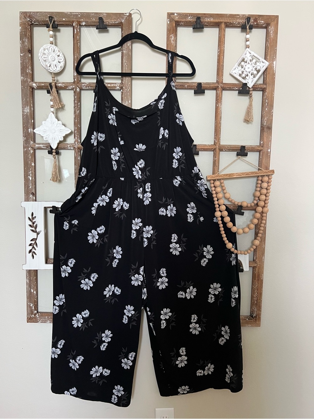 LuLaRoe Black Floral Wide-Leg Romper